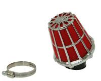 air filter Malossi red filter E5 racing grid 38mm carb connection red filter, chrome latticed housing