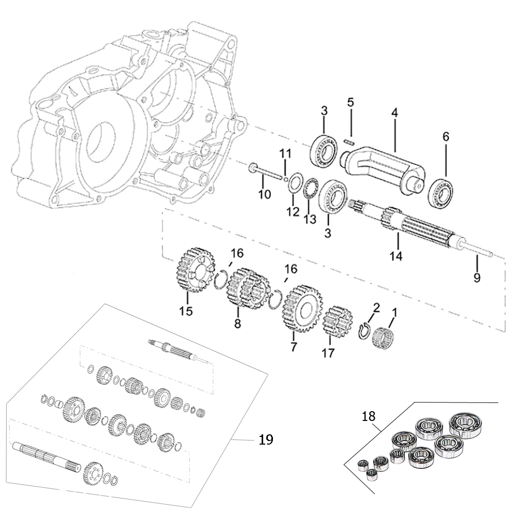 engine - gearbox main shaft / transmission output shaft Minarelli AM6 1st series for Yamaha DT 50 R (DT) 97-99 E1 (AM6) [5BK/ 5EC/ 5BL/ 3UN]