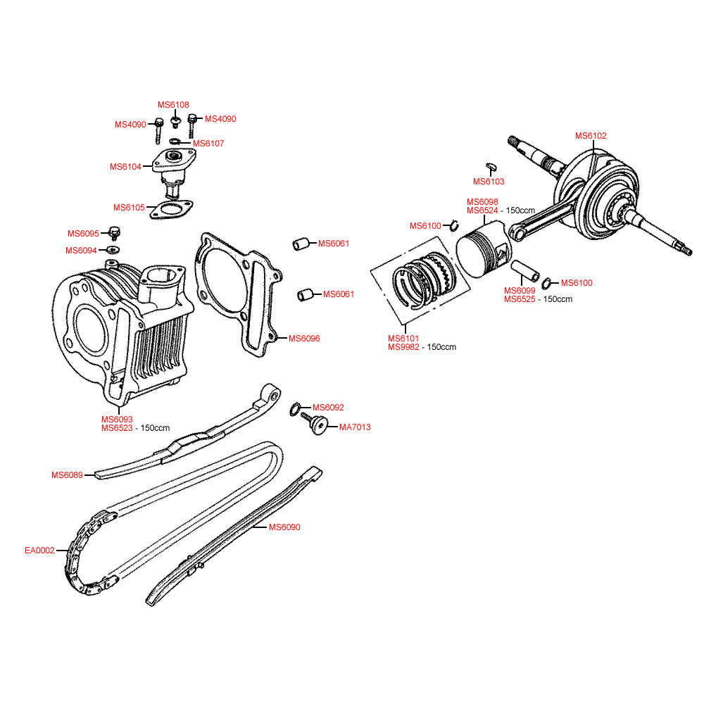 E03 cylinder, crankshaft and timing chain.