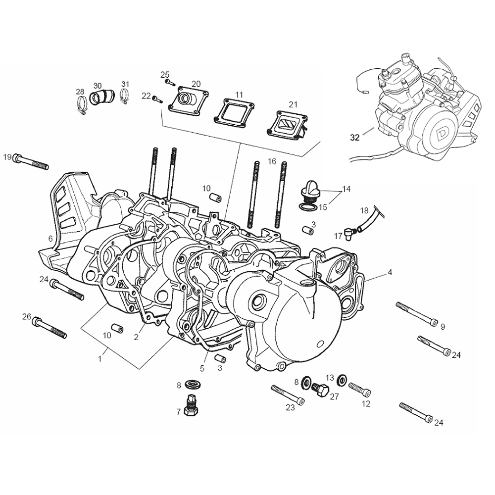engine - crankcase D50B0 kick start for Aprilia SX 50 11 (D50B) ZD4PVG01