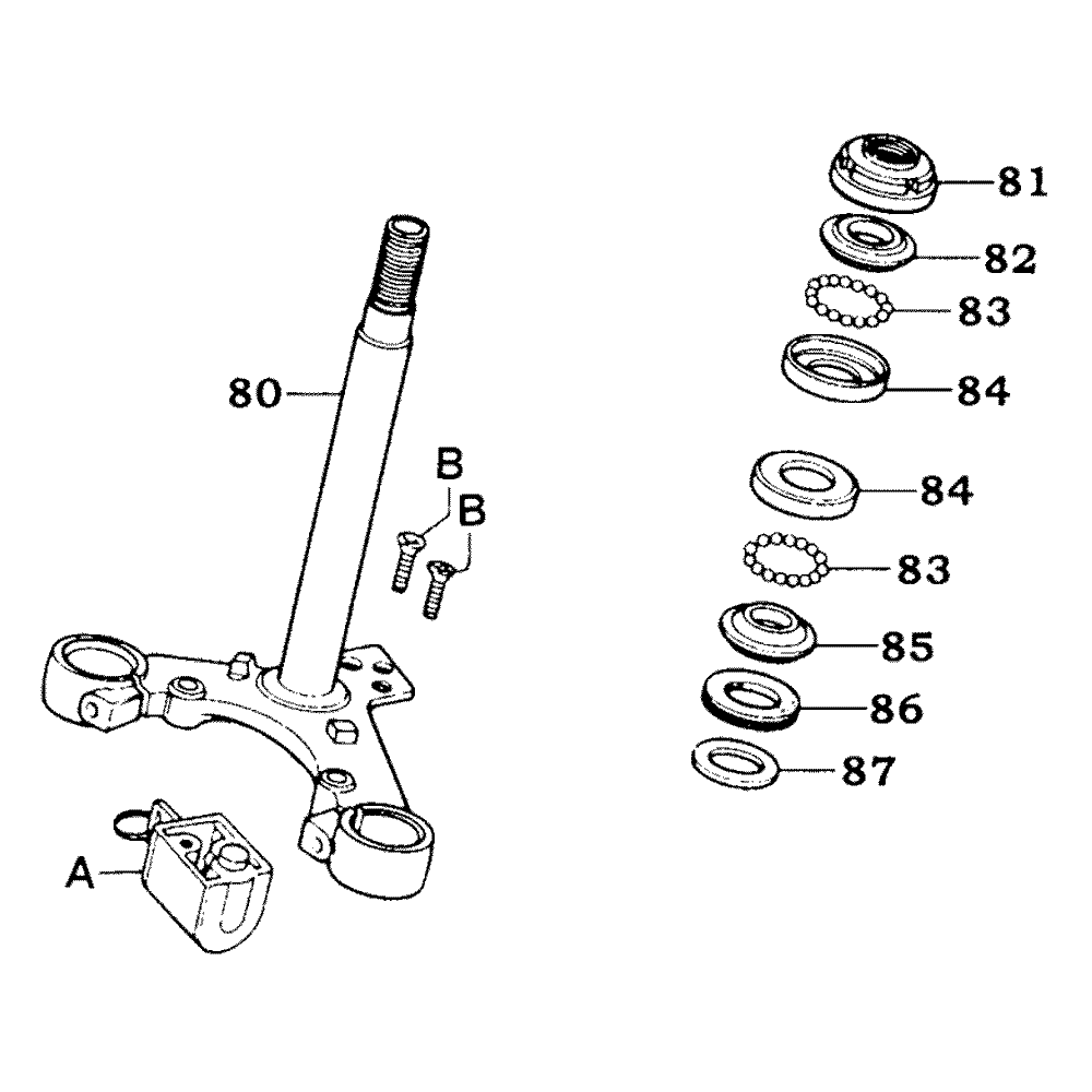 F05 front steering tube and steering bearing